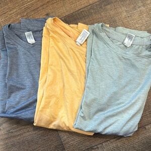 Set of Three T-Shirts in Blue, Yellow, and Gray